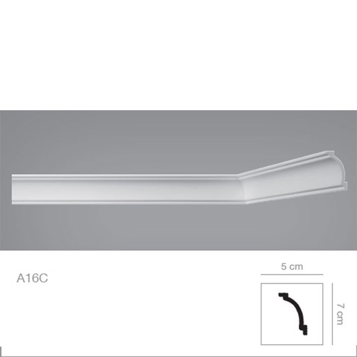 Cornisa decorativa tavan alba polimer dur 5 x 7 x 200 cm A16C detalii