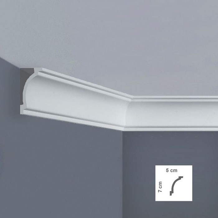 Cornisa decorativa tavan alba polimer dur 5 x 7 x 200 cm A16C