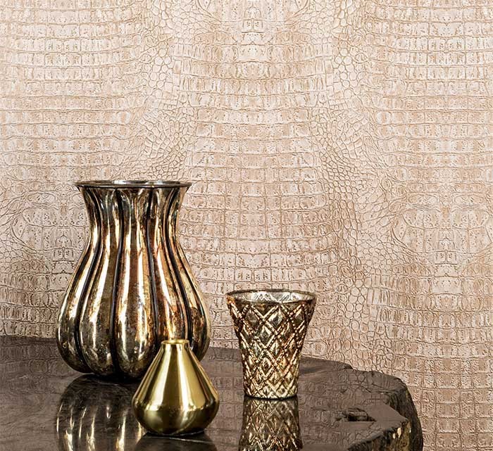 Tapet living stil modern , model tapet piele de crocodil culoare bej 17951-ambient2