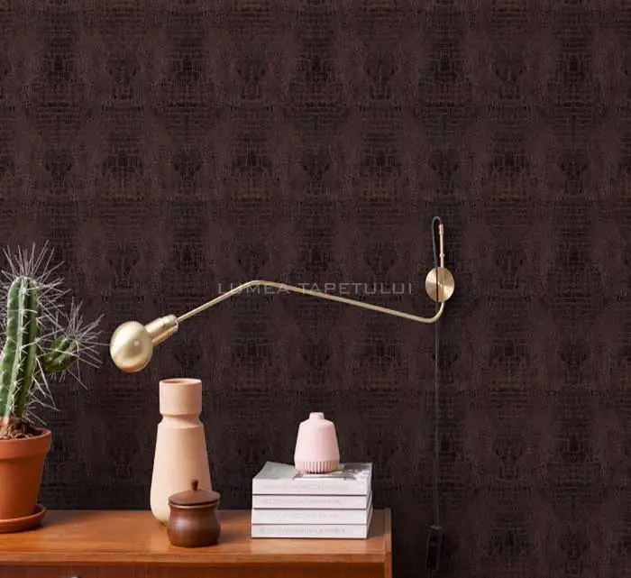 Tapet living stil modern , model tapet piele de crocodil culoare visiniu inchis 17953-ambient