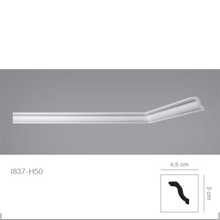 Cornisa decorativa tavan alba polistiren 4.5 x 5 x 200 cm I837 BOVELACCI detalii