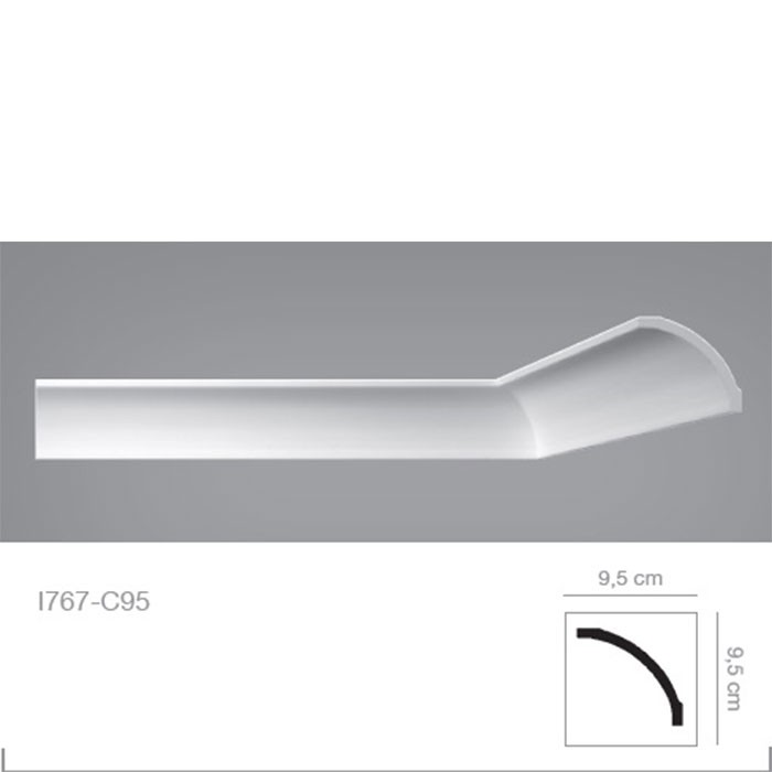 Cornisa decorativa tavan alba polistiren 9.5 x 9.5 x 200 cm I767 BOVELACCI detalii