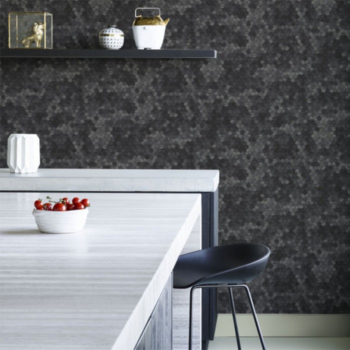 Tapet 3D vinilic decorativ lavabil modern texturat model geometric verde inchis - gri Dimensions 219585-ambient