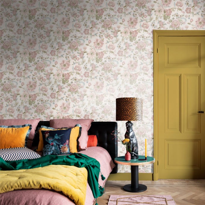 Tapet lavabil decorativ modern texturat model cu flori culoare crem - multicolor Fiore 220460-ambient