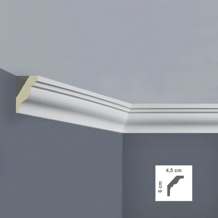 Cornisa decorativa tavan alba poliuretan 4.5 x 6 x 200 cm C3018