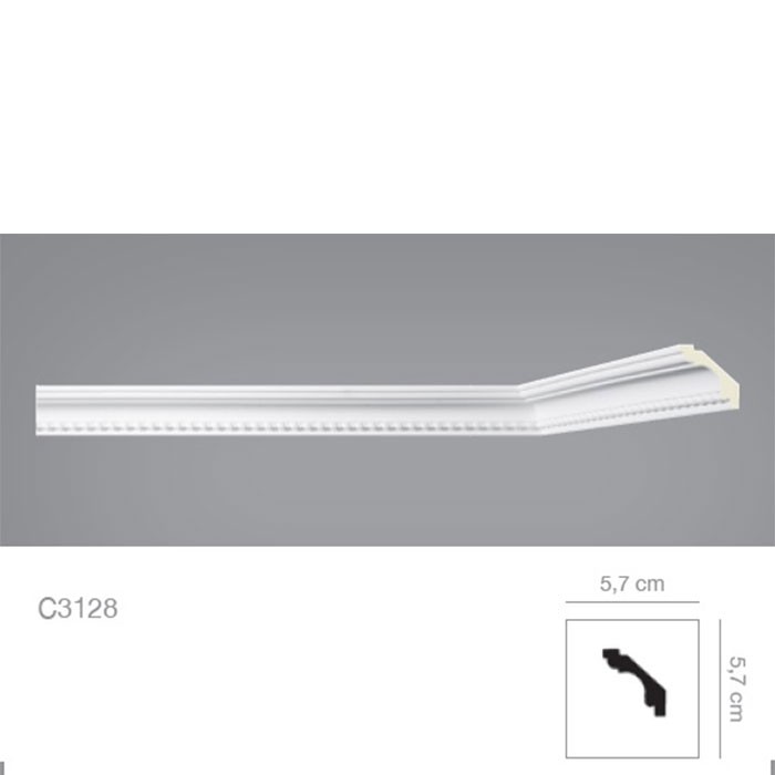 Cornisa decorativa tavan alba poliuretan 5.7 x 5.7 x 200 cm C3128 detalii