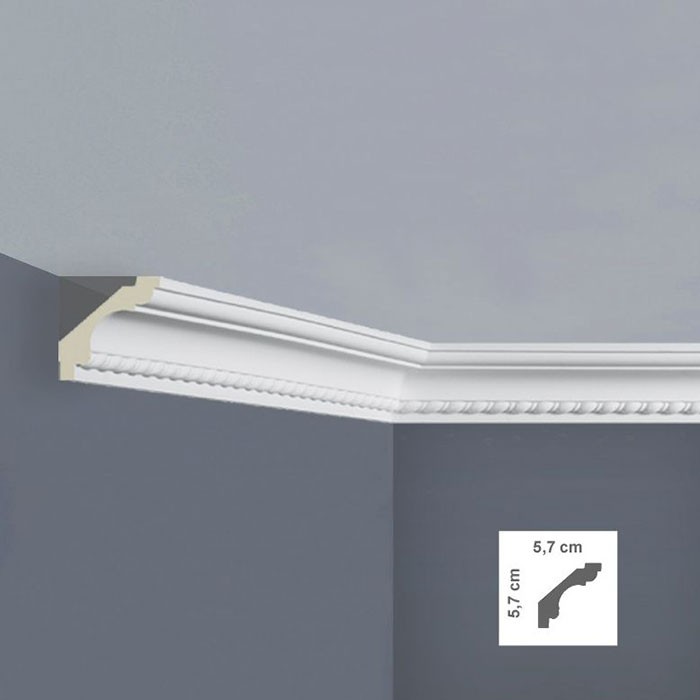Cornisa decorativa tavan alba poliuretan 5.7 x 5.7 x 200 cm C3128