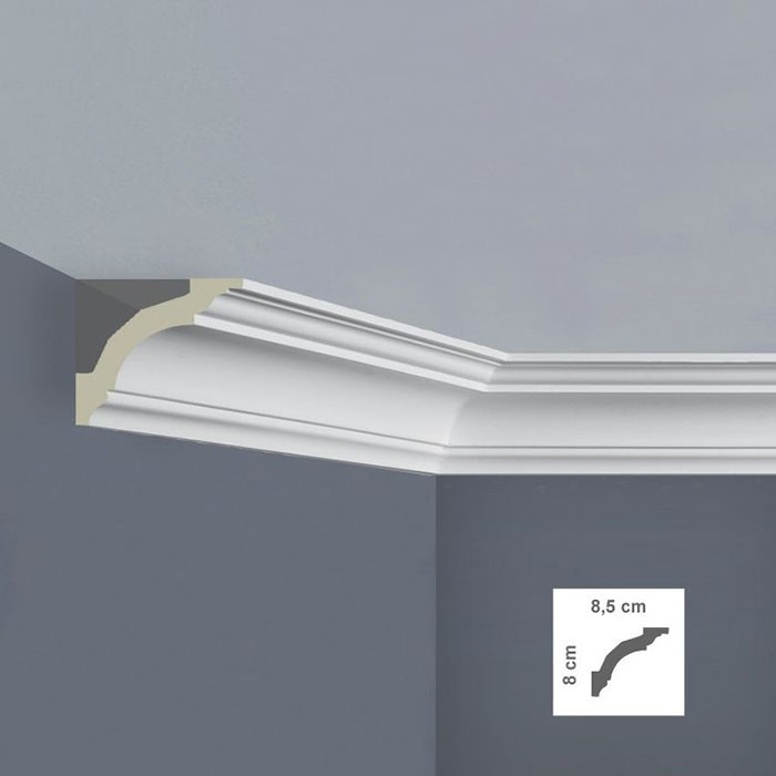 Cornisa decorativa tavan alba poliuretan 8.5 x 8 x 200 cm C3019