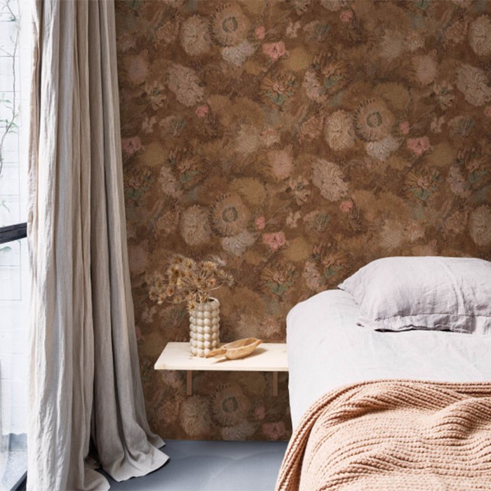 Tapet living model cu flori pictate culoare maro deschis Van Gogh 220002-ambient