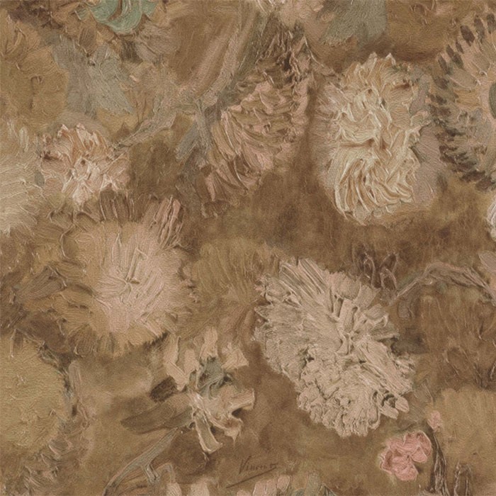 Tapet living model cu flori pictate culoare maro deschis Van Gogh 220002