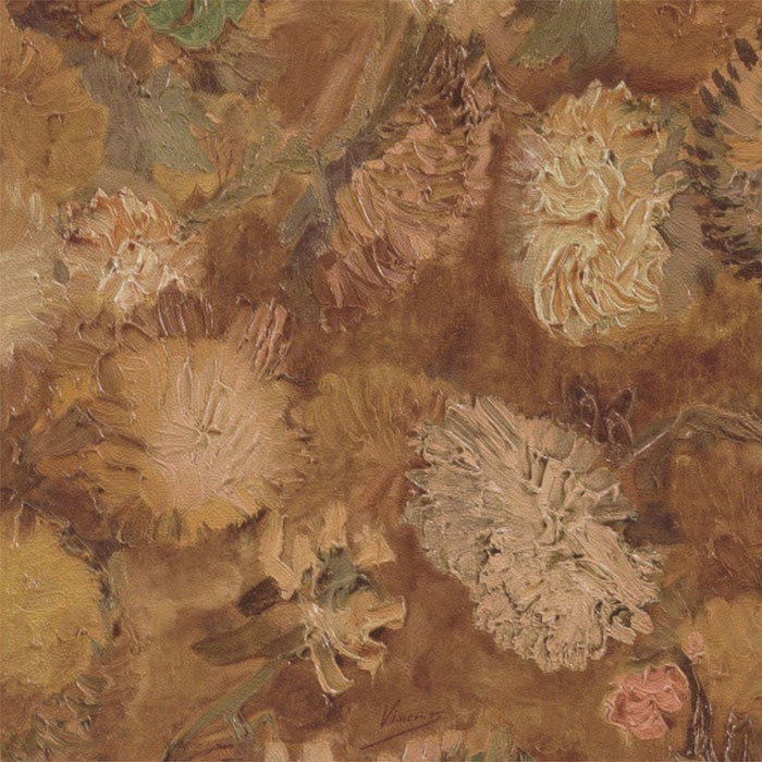 Tapet living model cu flori pictate culoare portocaliu Van Gogh 220003