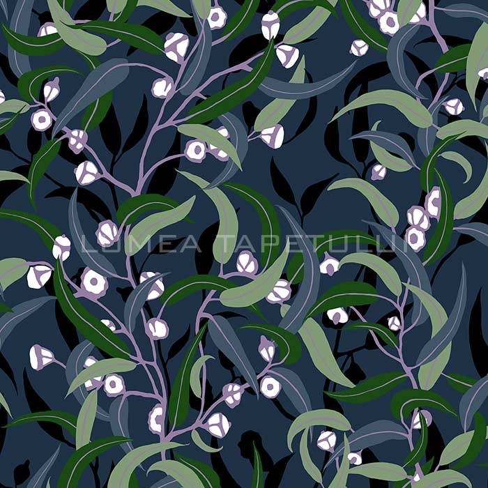 Tapet dormitor model cu frunze culoare albastru - verde Daimon DA-23272