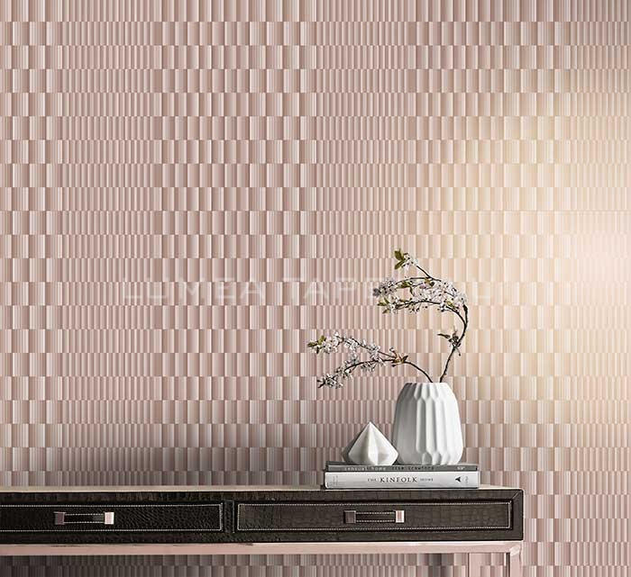 Tapet 3D model geometric culoare roz metalizat Formation 105121_Roomset