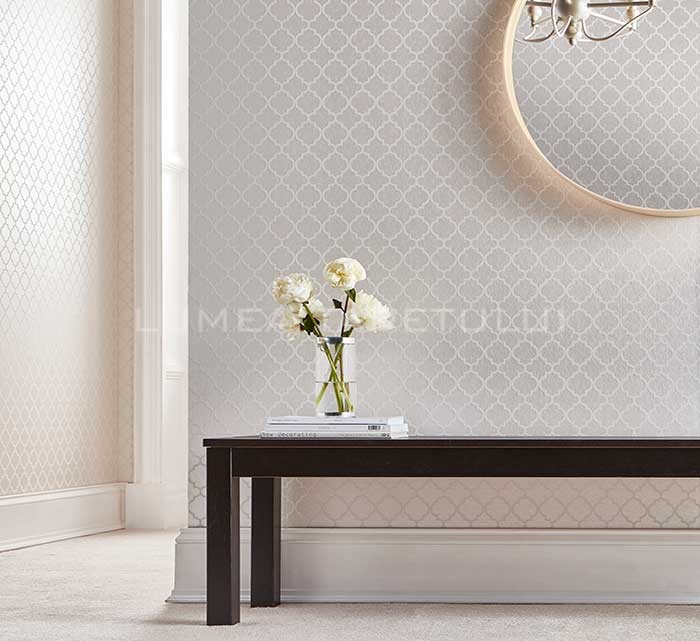Tapet living model geometric cu cristale culoare alb Eternal 105125_Roomset